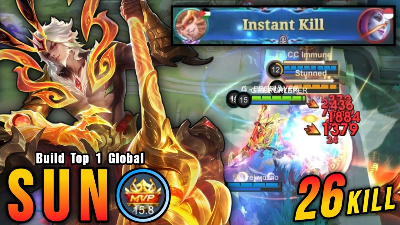 26 Kills!! Legendary Sun Monster EXP Laner!! - Build Top 1 Global Sun ~ MLBB background