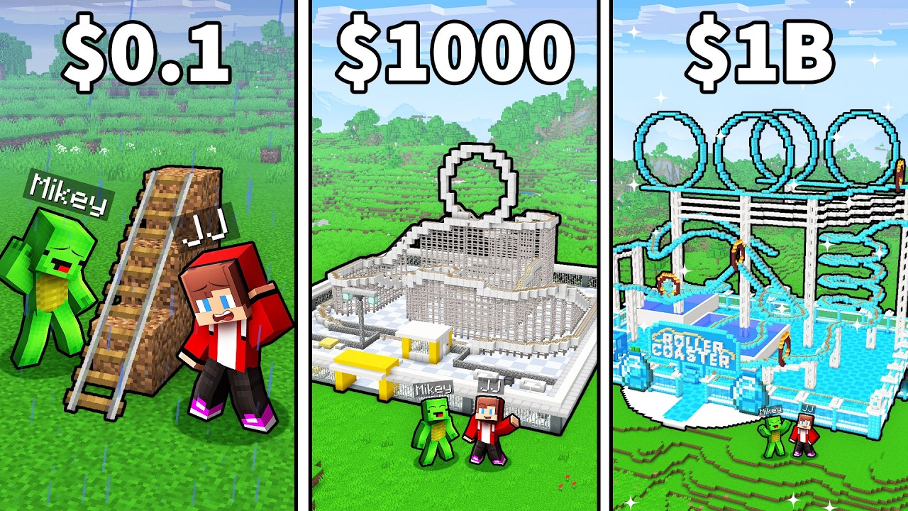 From POOR to RICH: Mikey and JJ Roller Coaster Battle (Minecraft Maizen) background