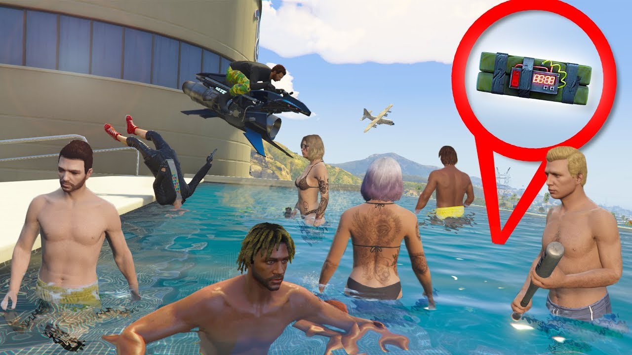 I hid sticky bombs in a pool then invited people to a pool party. | GTA 5 THUG LIFE #278 background