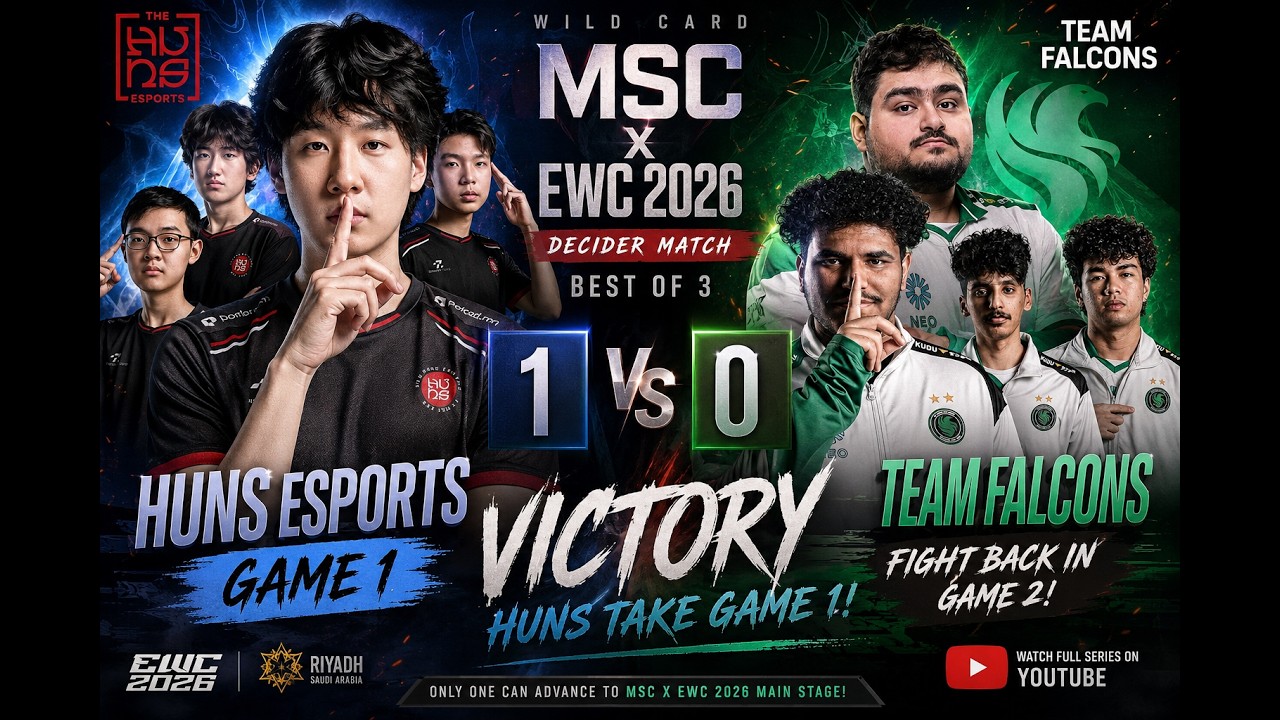 😱 HUNS SHOCK TEAM FALCONS! | HUNS vs FLCM Game 1 Highlights | MSC x EWC 2026 Wild Card Decider background