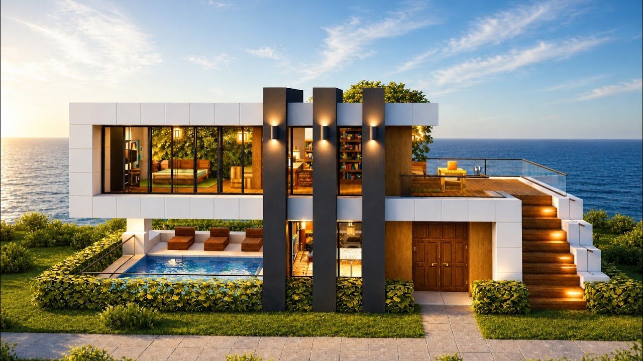Easy 10 MINUTE MODERN HOUSE with POOL Tutorial background