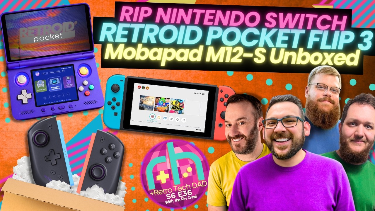 Retroid Pocket Flip 3, RIP Nintendo Switch + Mobapad M12S Unboxed background