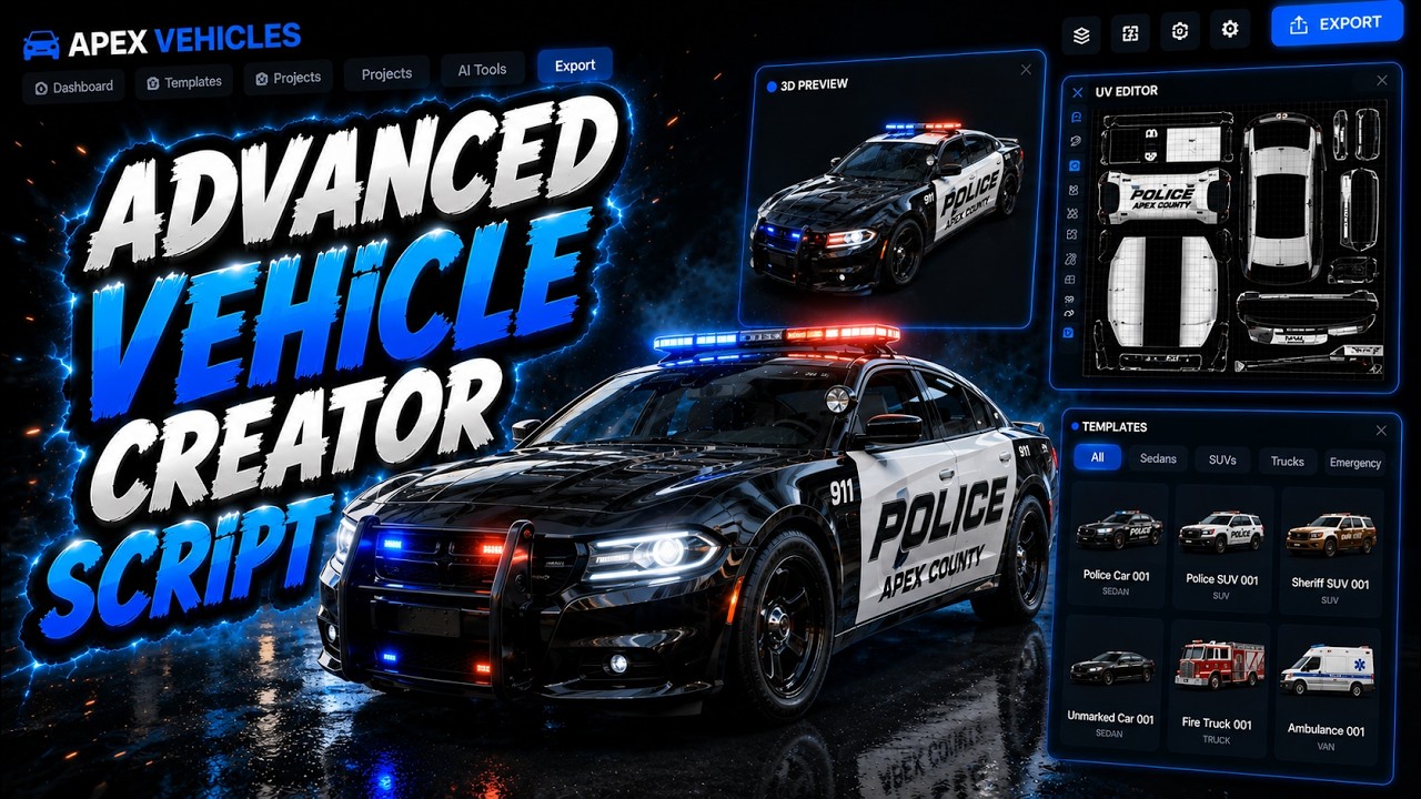FiveM Vehicle Creator Script đ Design Textures IN-GAME with AI, Live 3D & Export (ESX/QB/QBox) background