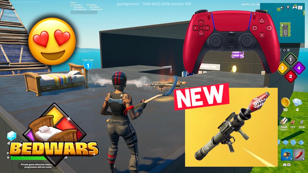 Fortnite Bedwars Gameplay PS5 Controller 120 FPS background