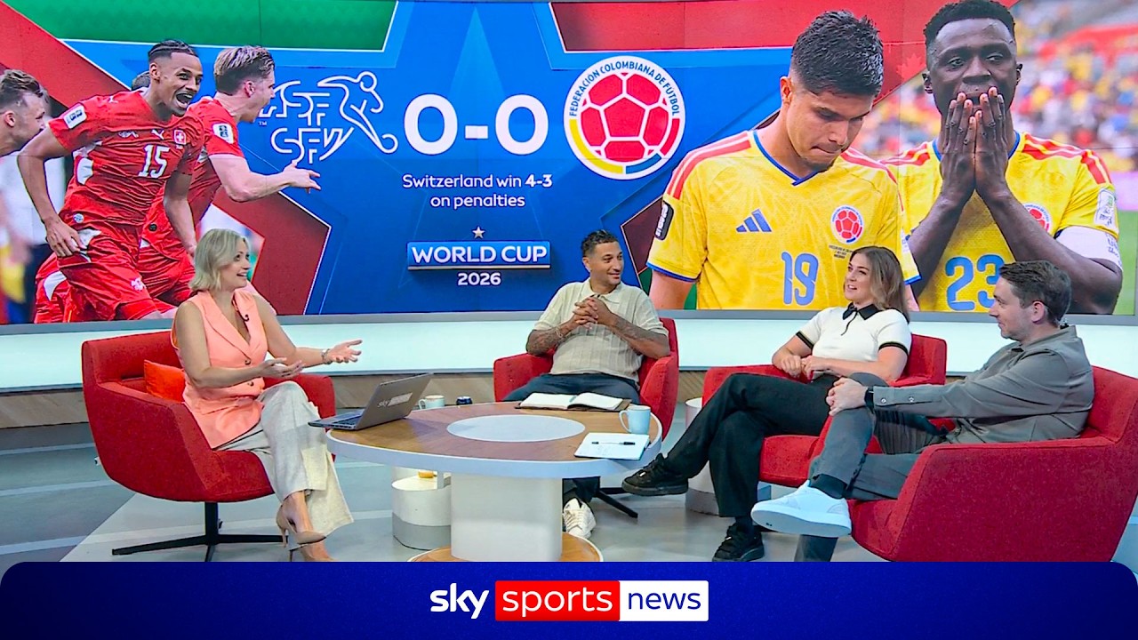 Should centre-backs take penalties? Jay Bothroyd reacts to Switzerland vs Colombia background