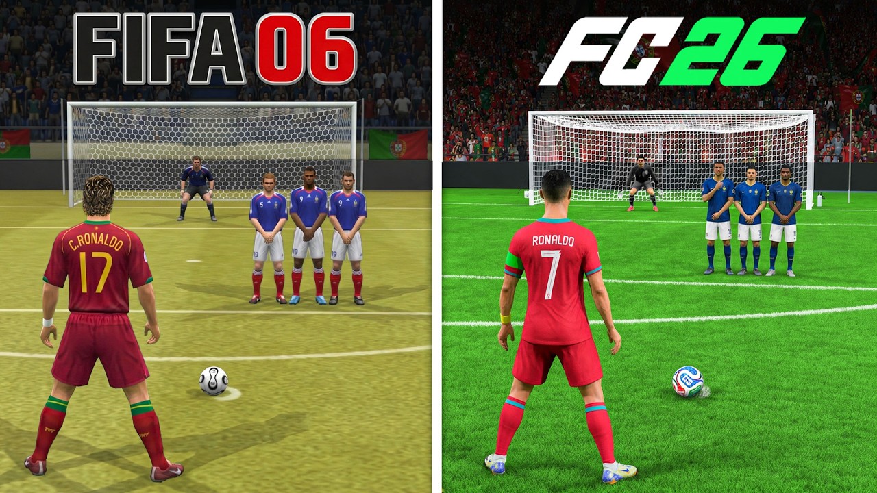 Scoring 1 Ronaldo Free Kick in Every FIFA background