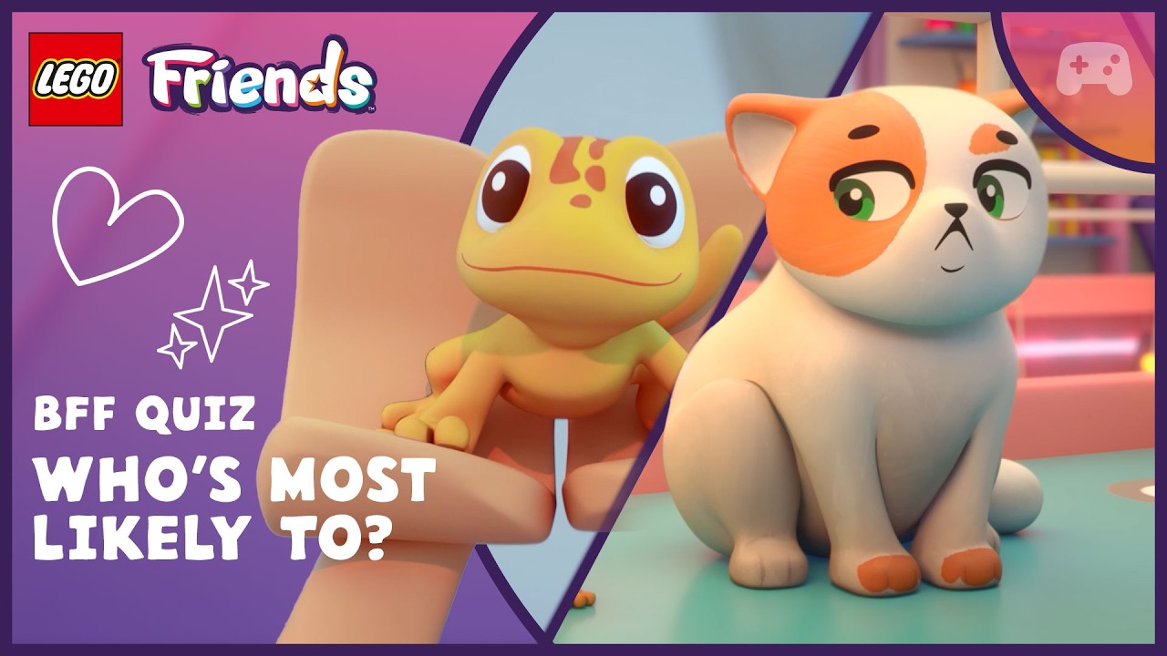Who’s Most Likely To? 💜 BFF Quiz With PETS: Churro 🐱 and Popcorn🦎 | LEGO Friends: The Next Chapter background