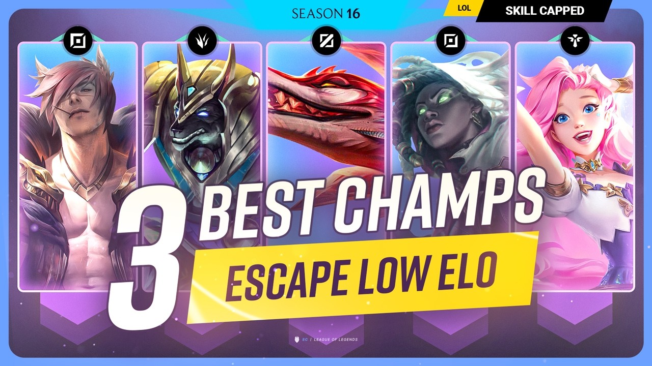 3 BEST Champions To ESCAPE LOW ELO For EVERY ROLE In Season 16 - League of Legends background