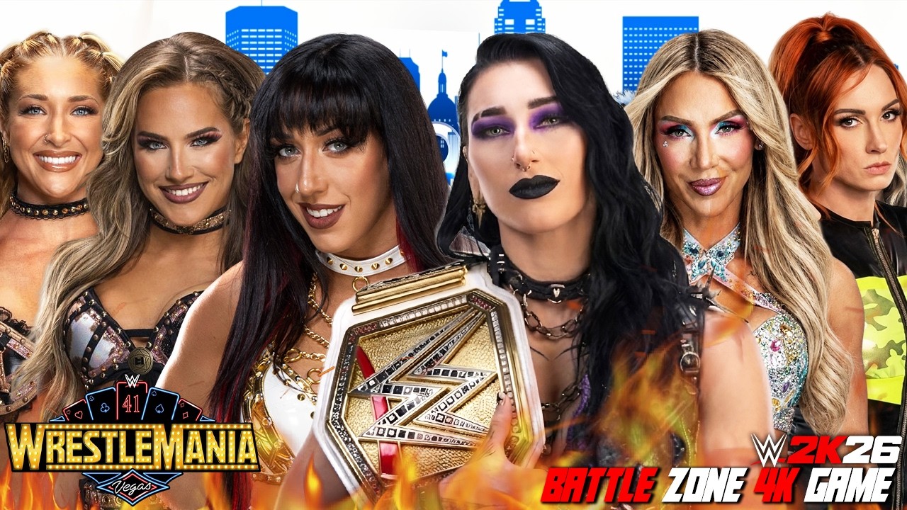 UNBELEIVABLE | hea Ripley, Charlotte Flair & Becky Lynch vs Jacy Jayne, Fallon Henley & Lainey Reid background