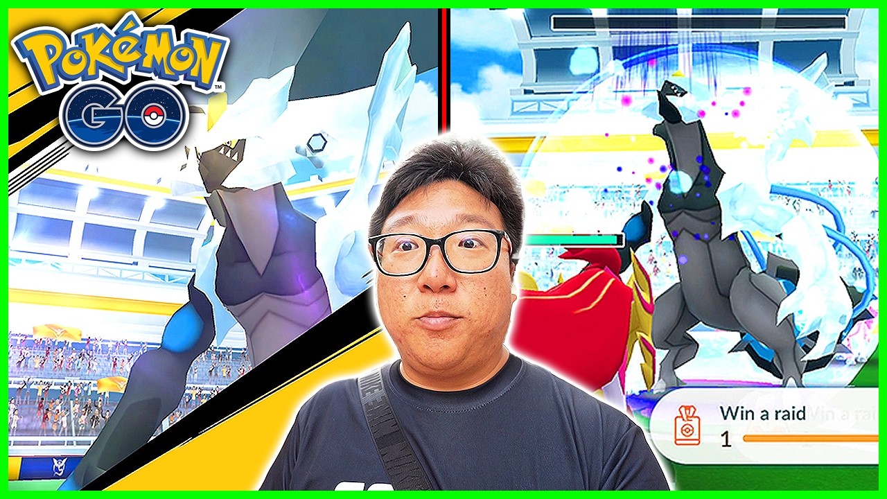 Reshiram, Black Kyurem & Dusk Mane Necrozma Raid Hour in Pokemon GO background
