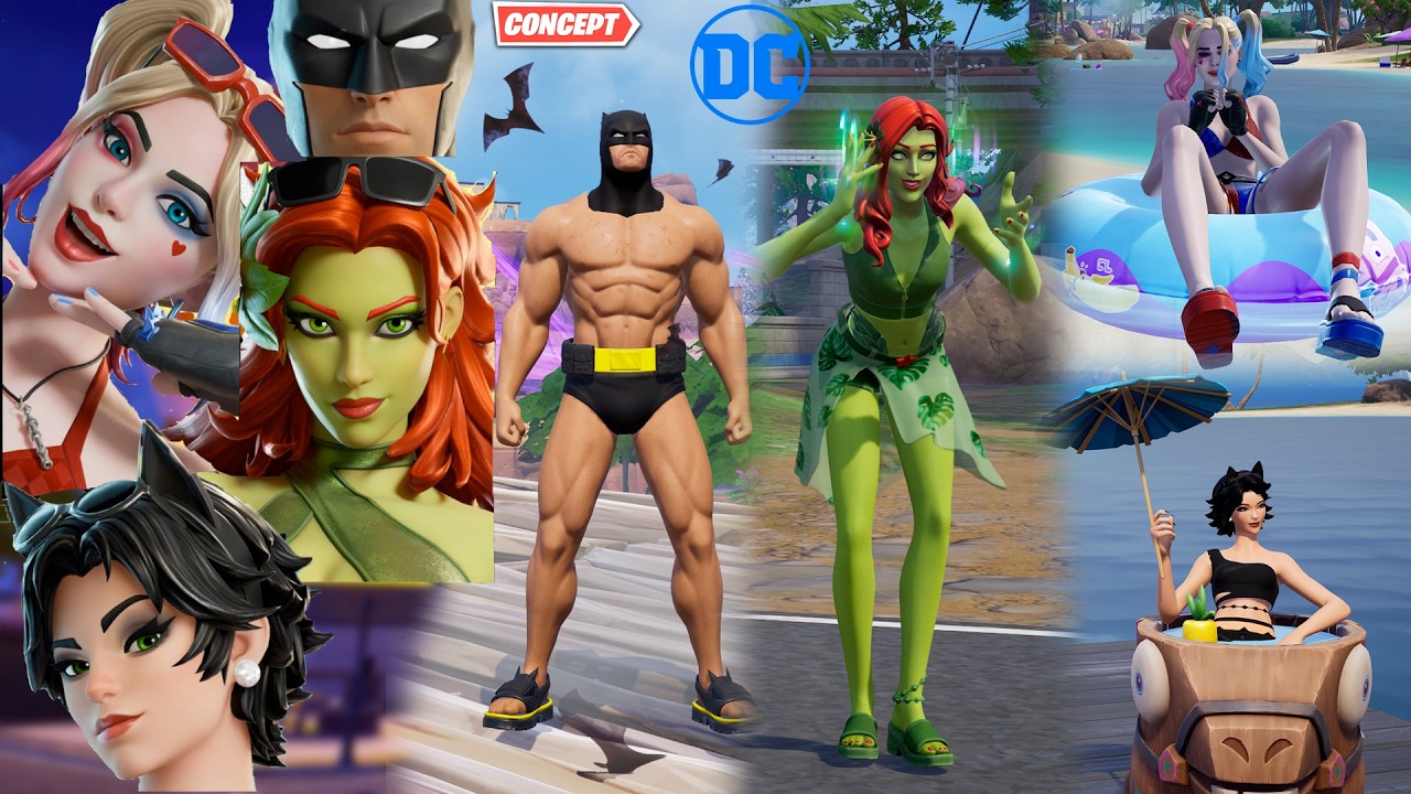 Fortnite DC Summer Skins Showcase/Gameplay Concept! (Batman, Catwoman, Harley Quinn..) background