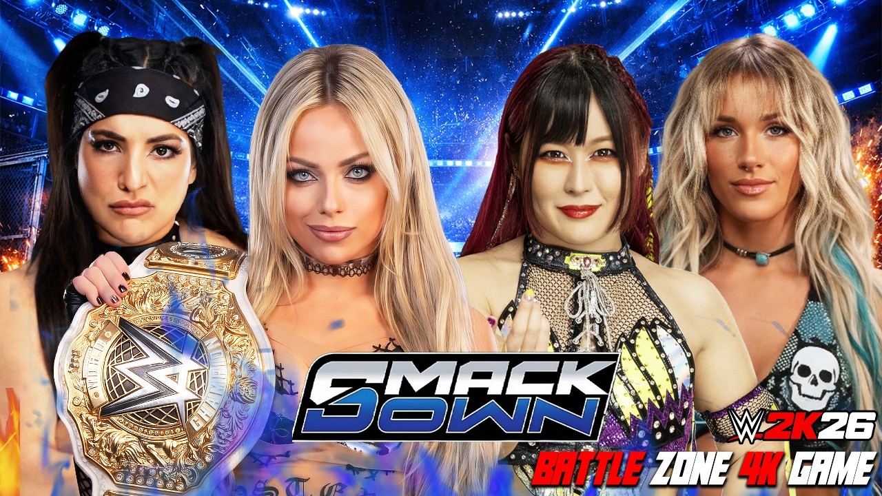 Liv Morgan & Raquel Rodriguez vs IYO SKY & Sol Ruca | WWE SmackDown | WWE 2K26 background