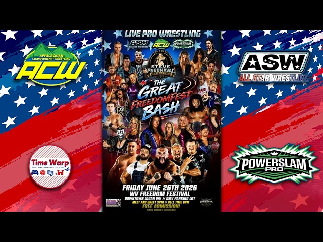 ACW Live 47: Great FreedomFest Bash 2026 with Real1, Josh Bishop, Intergender Wrestling IN THE RAIN background