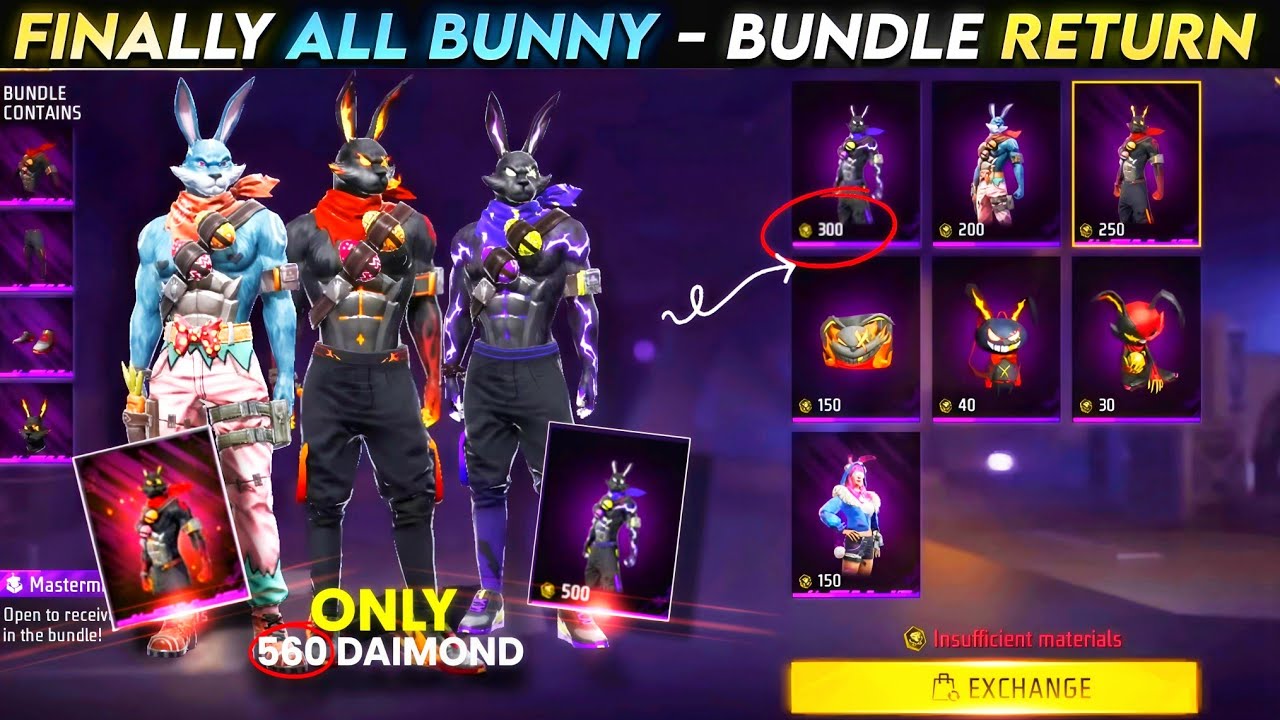 ALL BUNNY BUNDLE RETURN FREE FIRE 🤯, NEXT UNIVERSAL RING EVENT, FF NEW EVENT, FREE FIRE NEW EVENT background