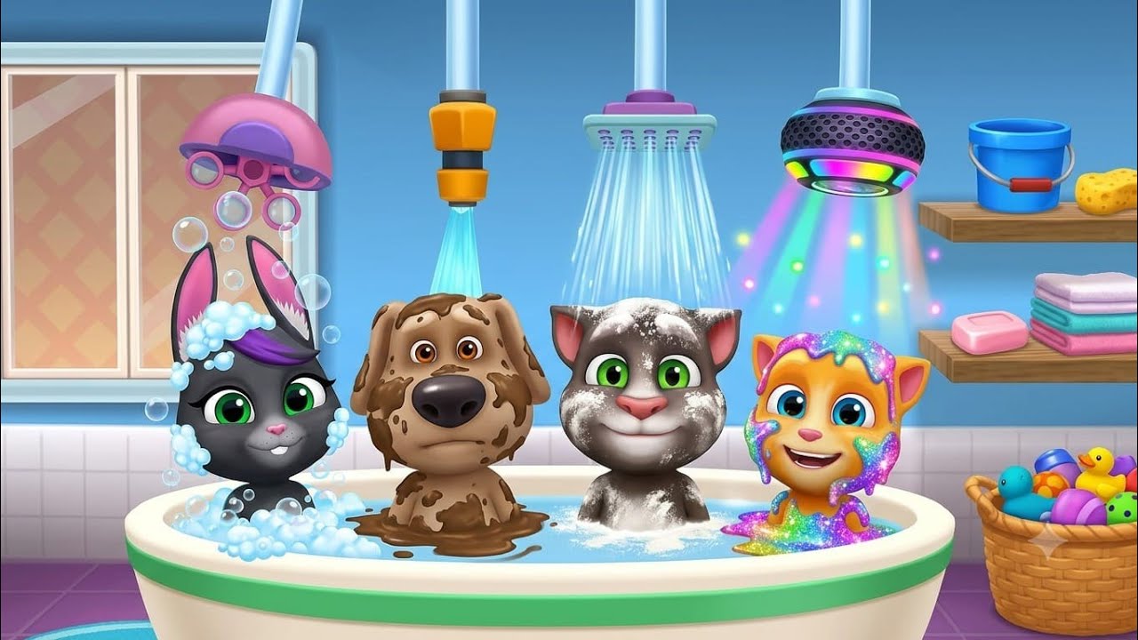 🚿 NEW BATH TIME UPDATE in My Talking Tom Friends! Funny Bath & Bathroom Fun background