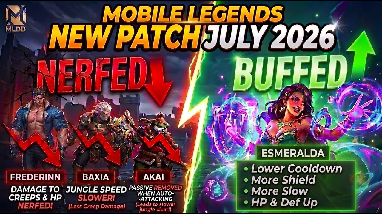 MOBILE LEGENDS NEW PATCH REVIEW JULY 2026! BIG NERF ON AKAI! ESMERALDA IS BACK? background