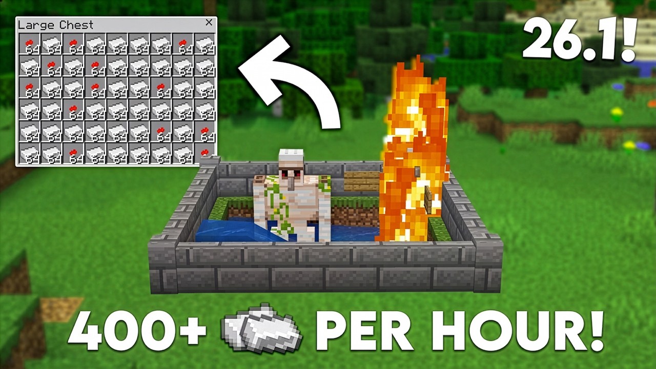 EASIEST IRON Farm Minecraft Bedrock 1.21/26.1+! background