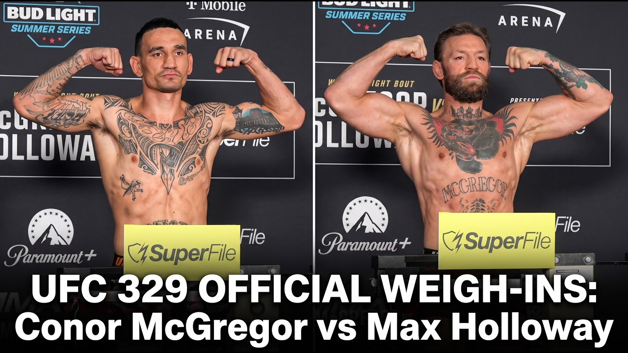 UFC 329 OFFICIAL WEIGH-INS: Conor McGregor vs Max Holloway background