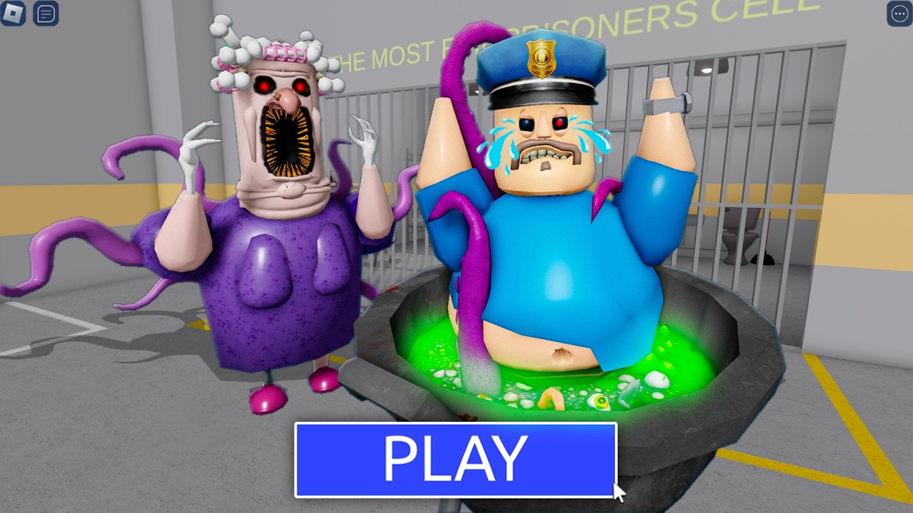 POLICE in TROUBLE! BARRY BECAME a MONSTER!? PRISON RUN! NEW Scary Obby (#Roblox) background