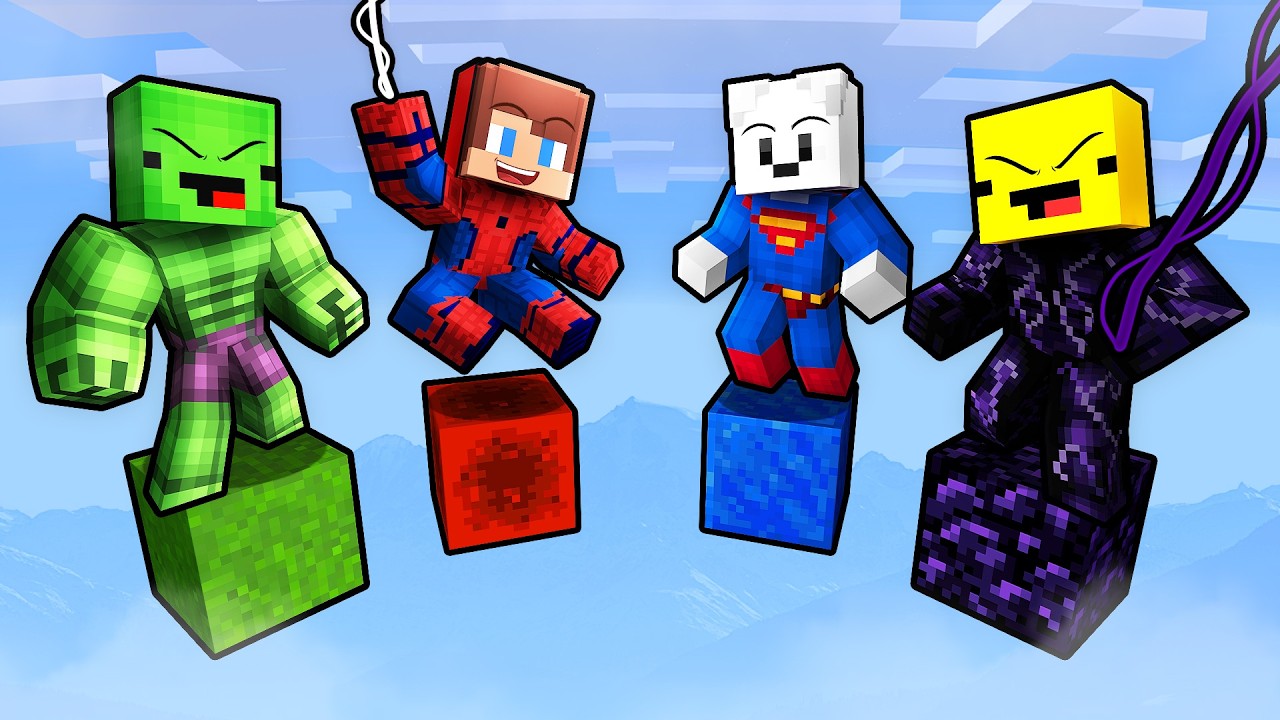 Mikey vs JJ vs Friends SUPERHERO ONE BLOCK Minecraft Battle Challenge (Maizen) background