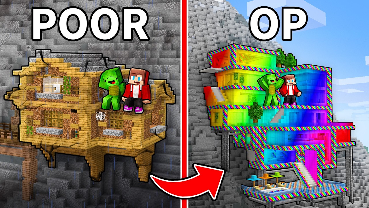 JJ and Mikey: From POOR To OP Mountain Base in Minecraft! background