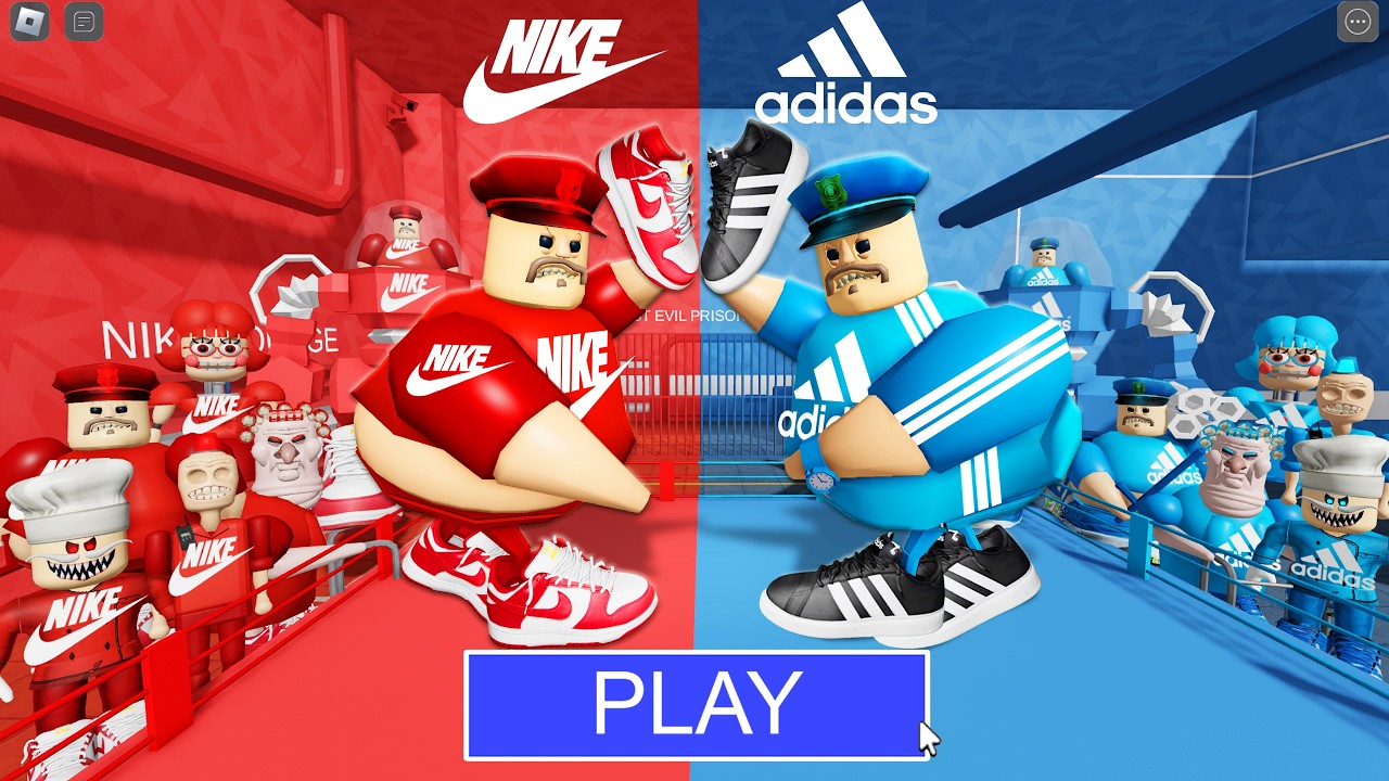 NIKE BARRY Team Vs ADIDAS BARRY Team in BARRY'S PRISON RUN! New Scary Obby (#Roblox) background