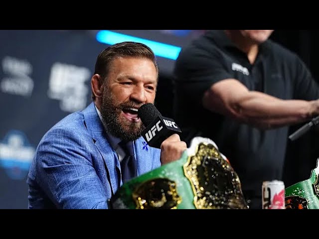 Conor McGregor press conference highlights from UFC 329 against Max Holloway background