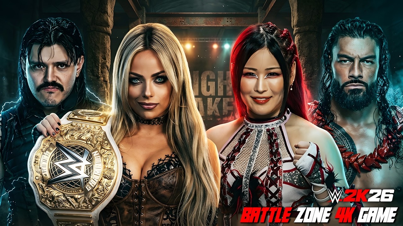 LIV MORGAN & DOMINIK MYSTERIO vs IYO SKY & ROMAN REIGNS 🔥 WWE 2K26 background