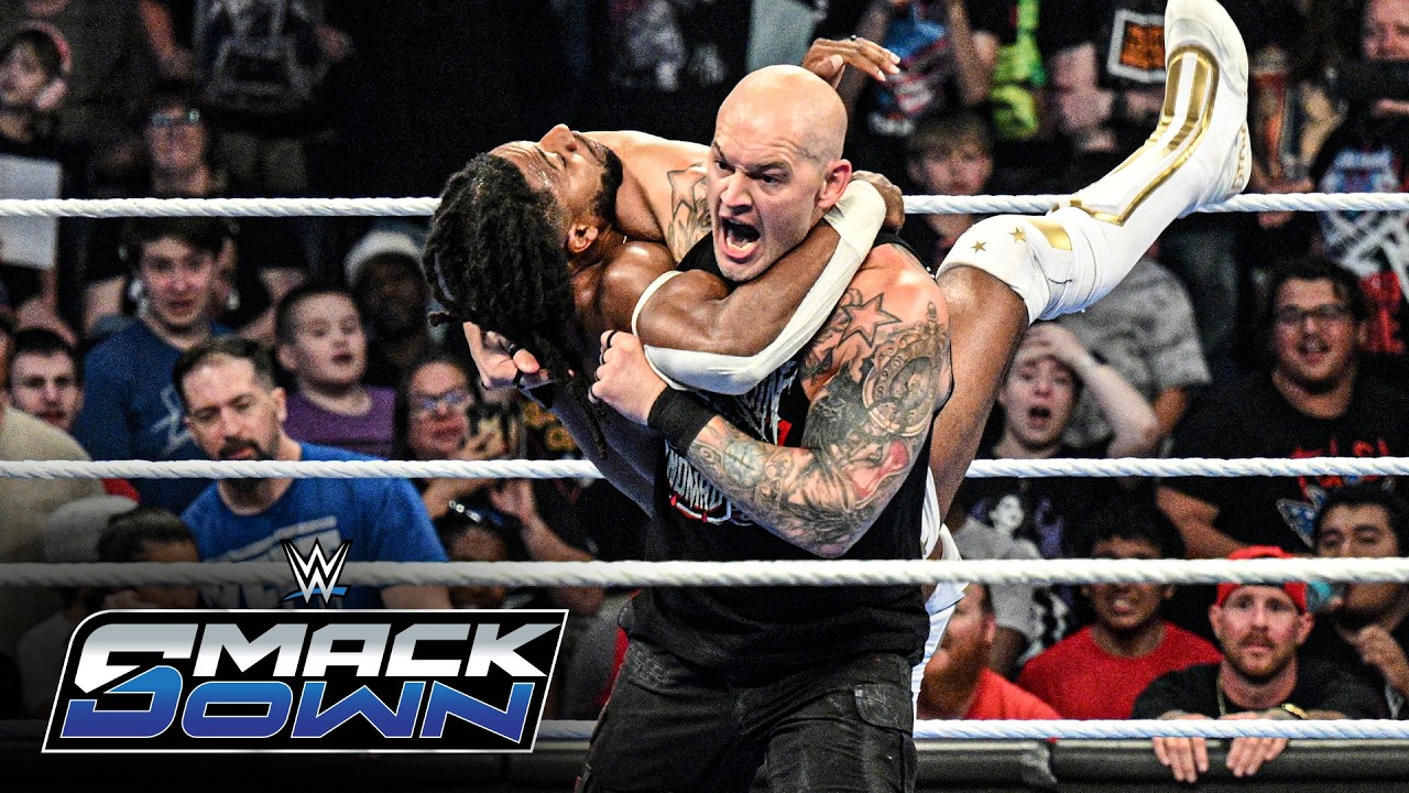 Baron Corbin RETURNS to lay waste to Trick Williams and Carmelo Hayes: SmackDown highlights background