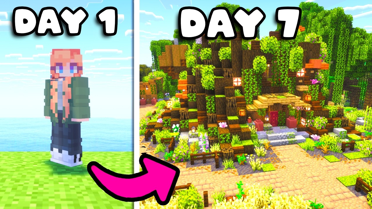 I had 7 days to build a STARTER BASE in Minecraft background