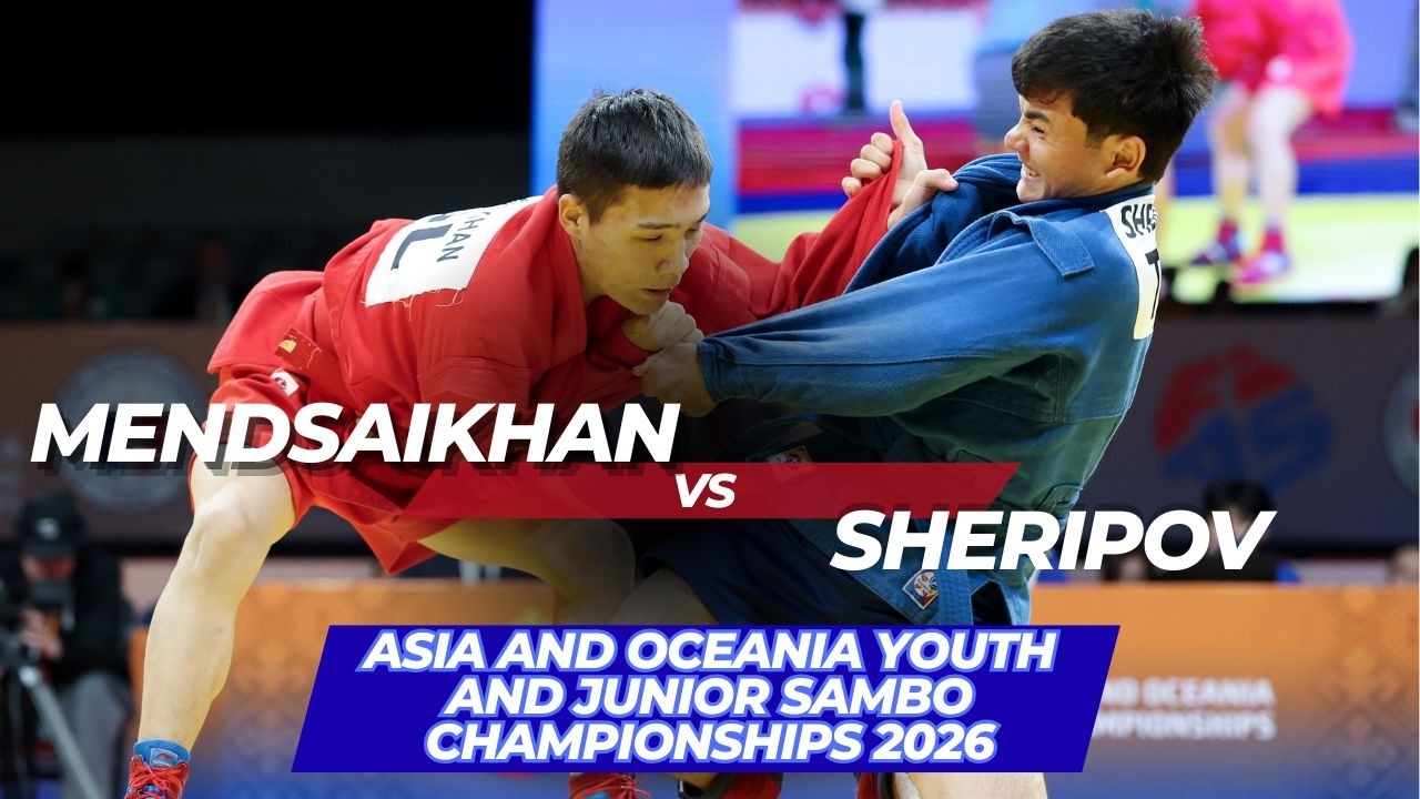 MENDSAIKHAN (MGL) vs SHERIPOV (TKM) - Asia and Oceania Youth and Junior SAMBO Championships 2026 background