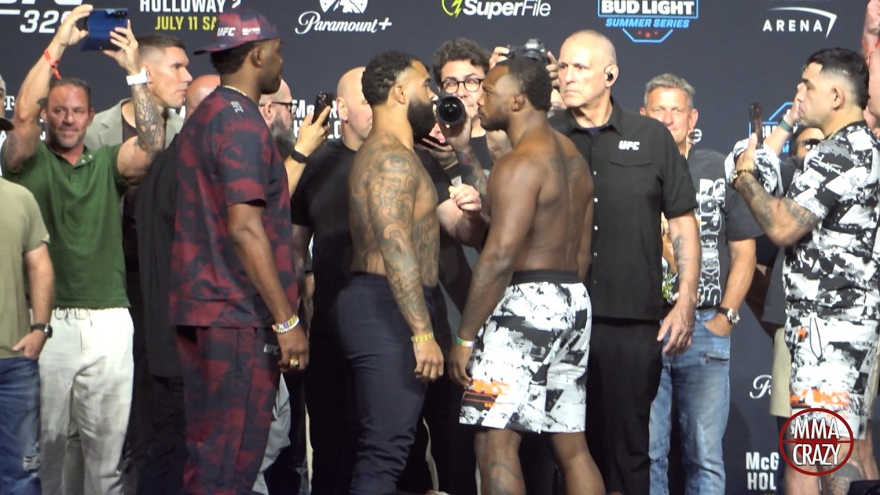 UFC 329: Gable Steveson vs. Elisha Ellison Weigh-in Face Off background
