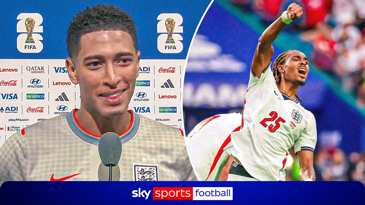 Jude Bellingham, Jordan Pickford and Djed Spence react to England’s HUGE win against Norway 🏴 background
