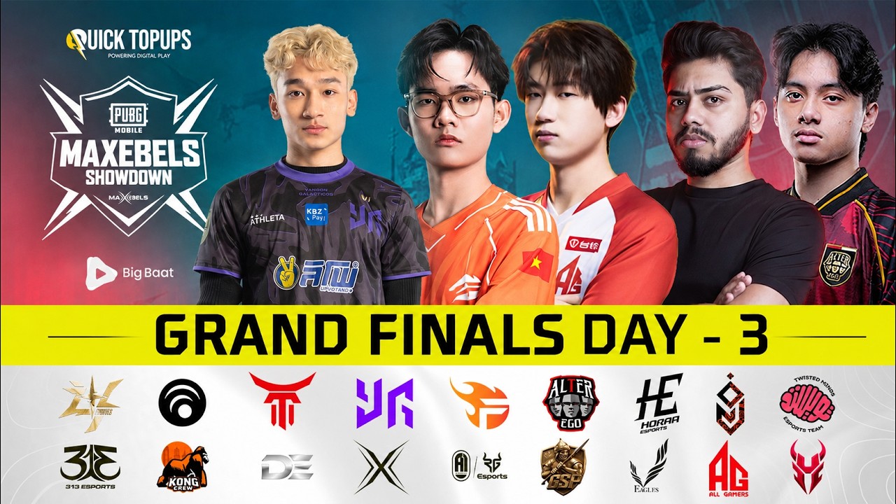 PUBG MOBILE MAXEBELS SHOWDOWN GRAND FINALS | DAY 3 | Ft. #AE #KONG #YG #HORAA #FL #AG #VOIN #A1 background
