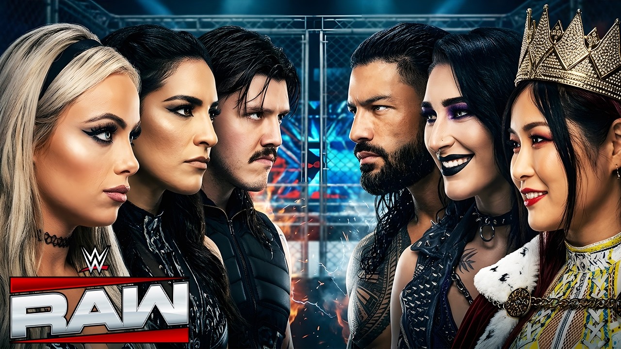 Liv Morgan, Raquel Rodriguez & Dominik Mysterio vs IYO SKY Rhea Ripley & Roman Reigns | WWE 2K26 RAW background