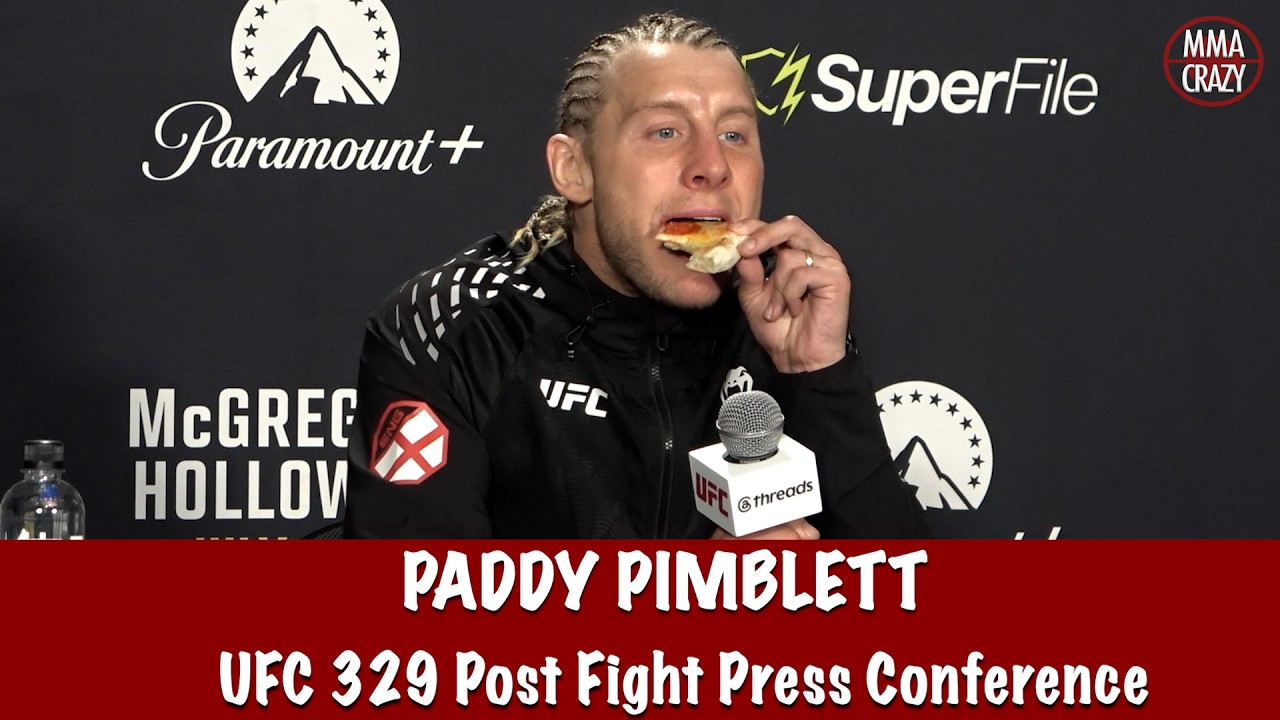 Paddy Pimblett reacts to CHOKING OUT Benoit Saint Denis “MF got SLEPT” at UFC 329 background