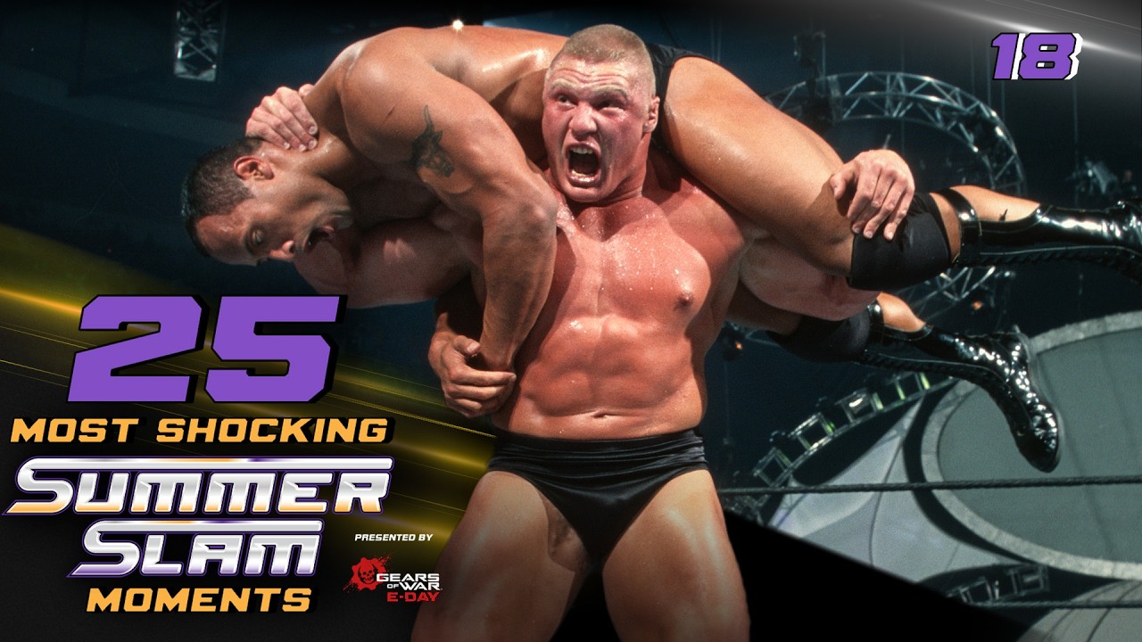 Brock Lesnar dethrones The Rock | SummerSlam 2002: 25 Most Shocking SummerSlam Moments background