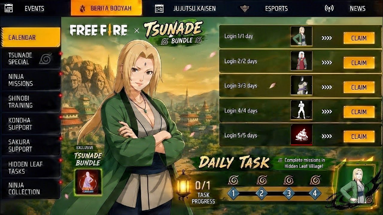 Naruto Chapter 3 Free Rewards 💥🤯 | jiraiya + orochimaru + hinata free bundle | free fire new event background
