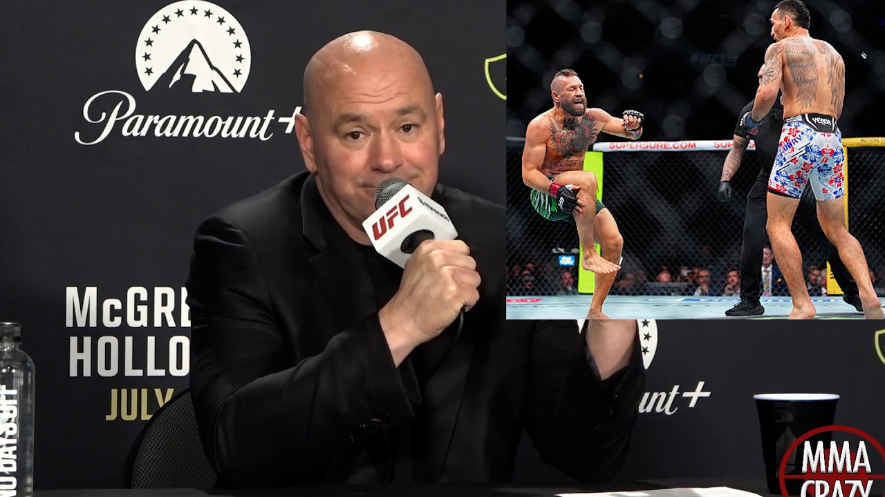 Dana White immediate reaction to Conor McGregor injury at UFC 329 backdrop
