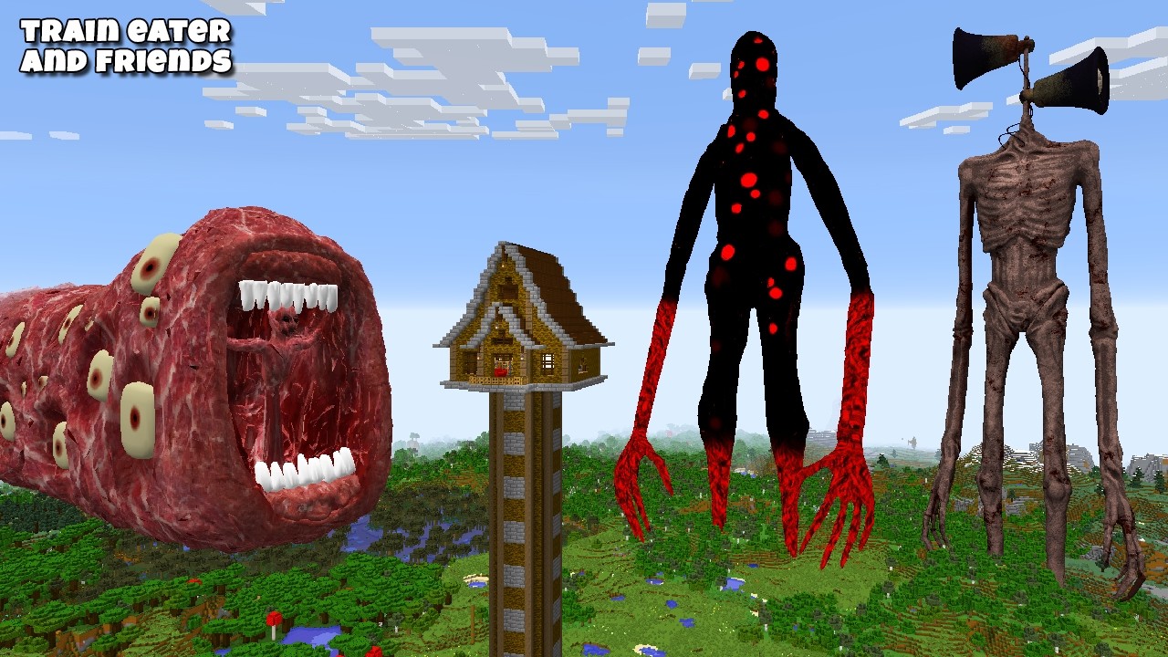 SURVIVING FROM RED DOTS, TRAIN EATER AND SIREN HEAD in Minecraft - Gameplay background