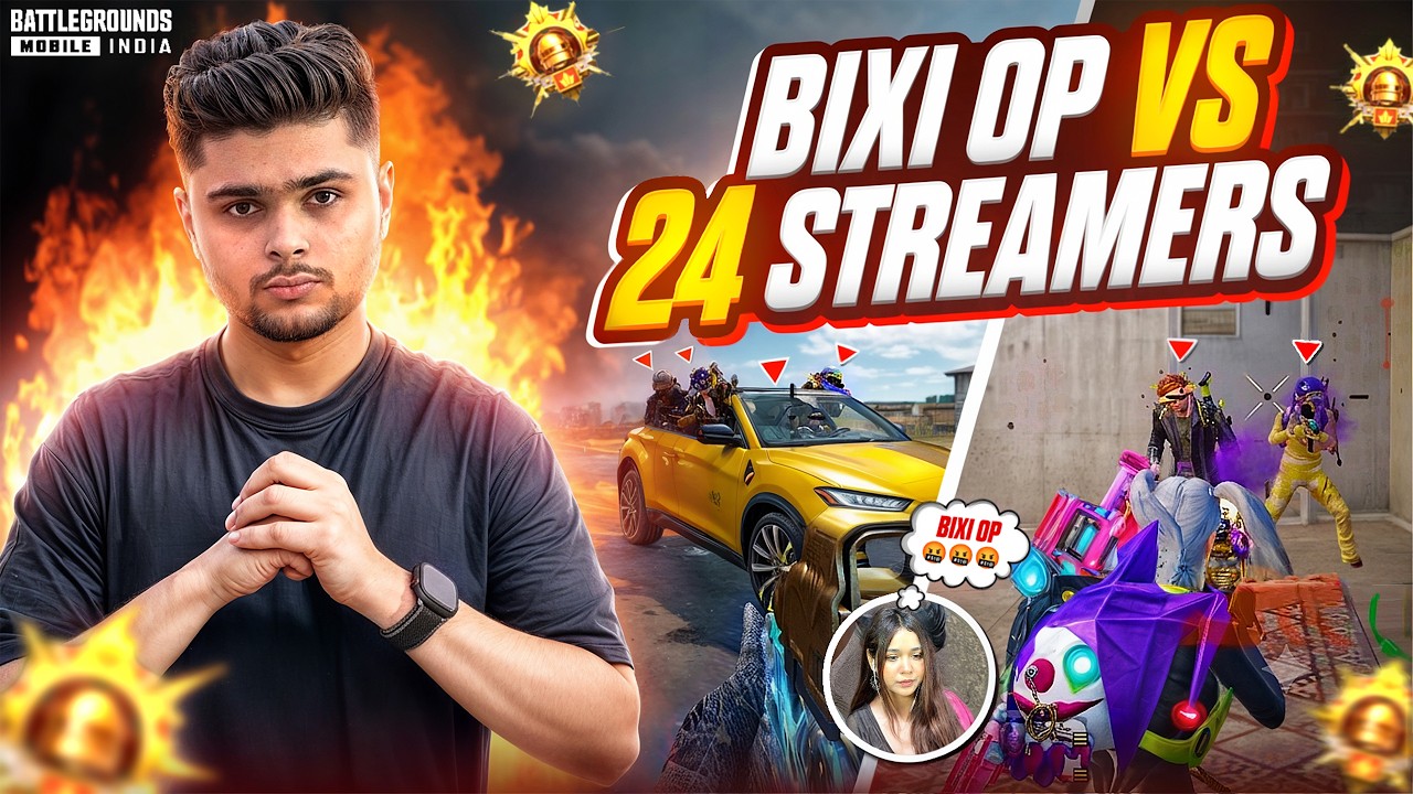 Bixi OP vs 24+ CONQUEROR STREAMERS 🔥 Bixi Op vs Pro Youtubers 1v4 Fastest Clutches & Gameplay | BGMI background