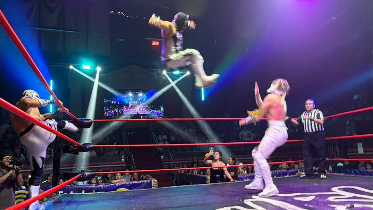 Noisy Boy, Goleador y No Fun Dunne 🆚 Multifacético Jr, Rey Halcón Jr y Príncipe Centauro en IWRG background