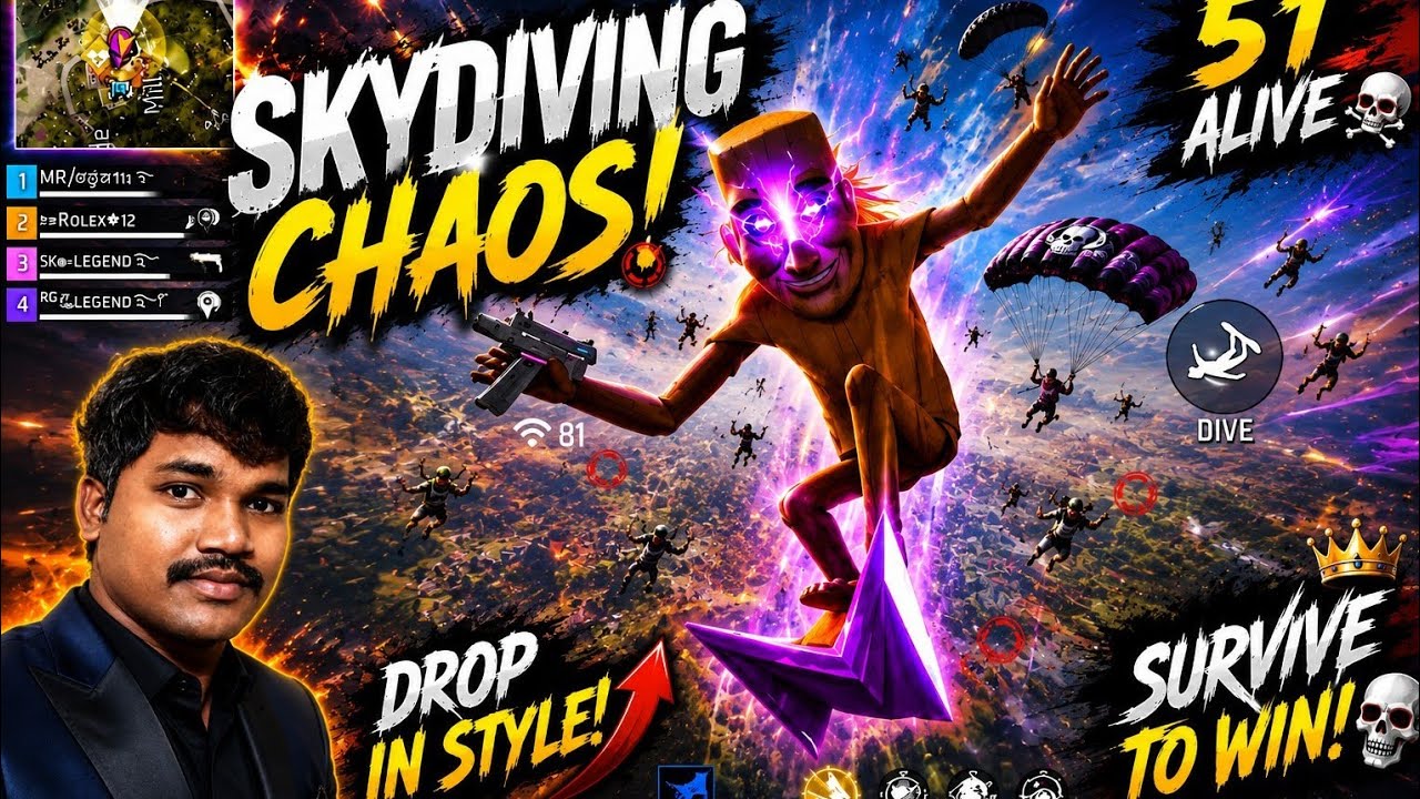 ๐ฑ SKydive Chaos! 51 Players Alive ๐ Free Fire Funny Gameplay background