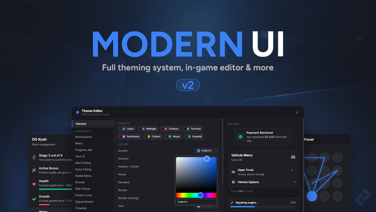Modern UI v2 with Theme Editor | The Most Popular UI Kit in FiveM background