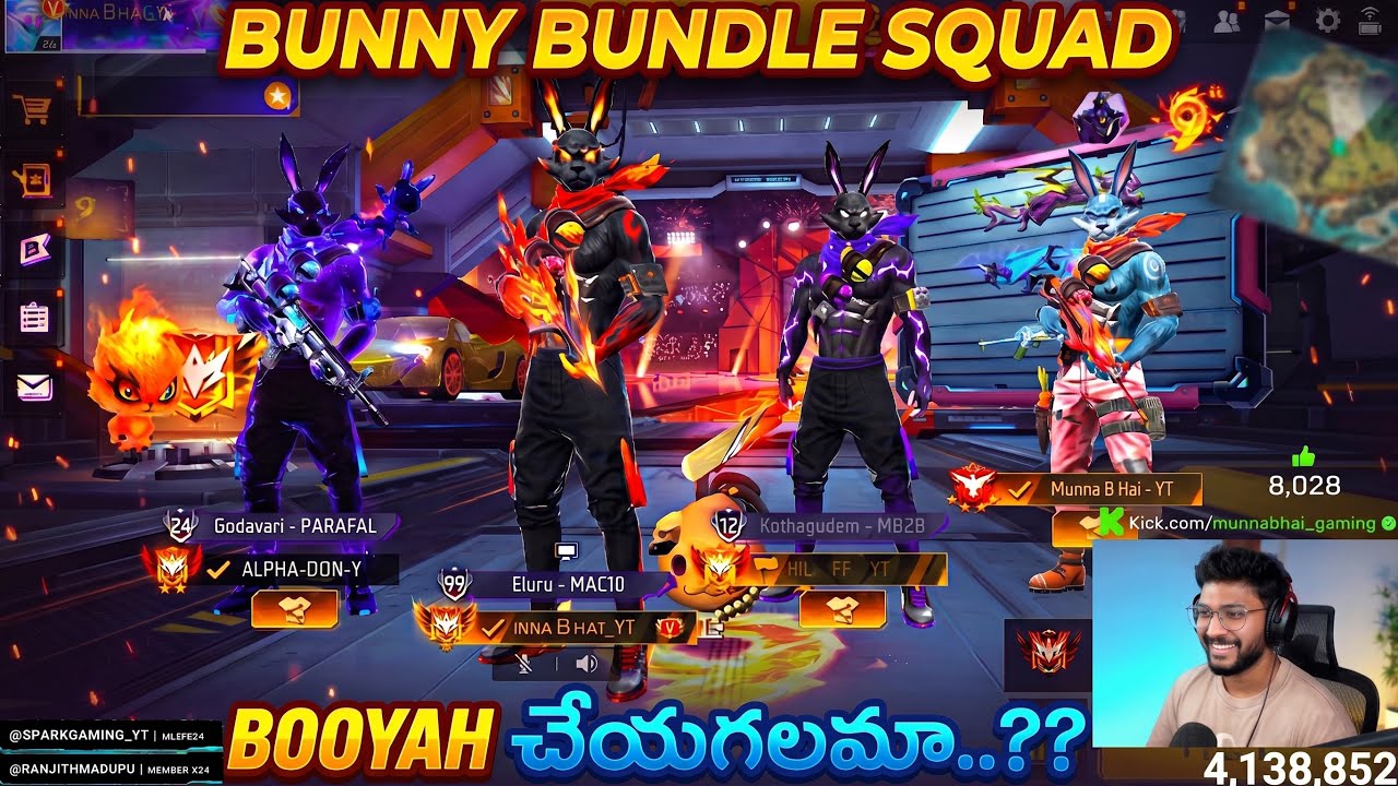 😍 ALL BUNNY BUNDLE SQUAD తో Unstoppable Gameplay 🔥🔥 - FreeFire Telugu - MBG ARMY background