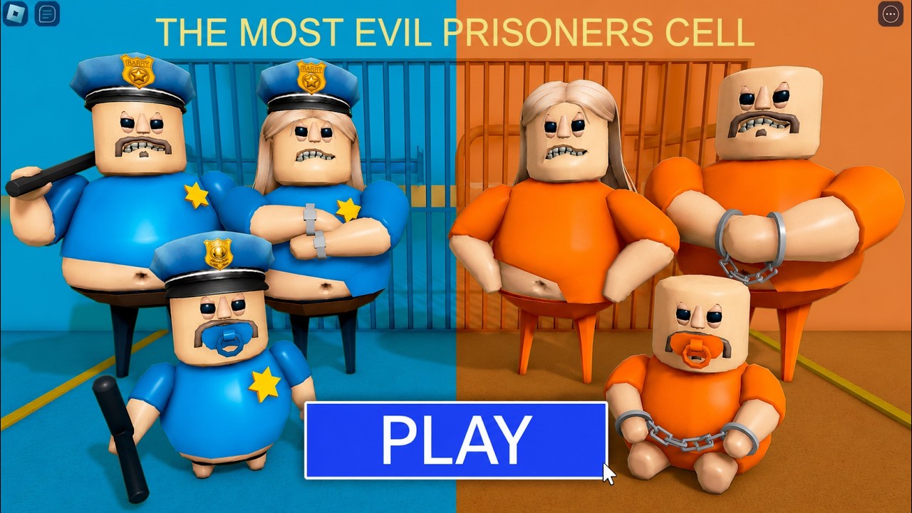 POLICE FAMILY VS PRISONERS in BARRY PRISON RUN! NEW Scary Obby (#Roblox ) background