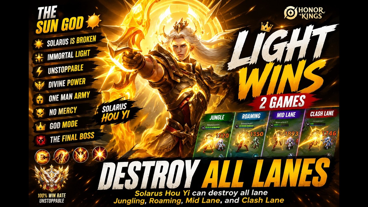 Solarus Hou Yi is UNSTOPPABLE! | 2 Ranked GOD MODE Games | Top 50 World Player #HonorofKings #HOK background