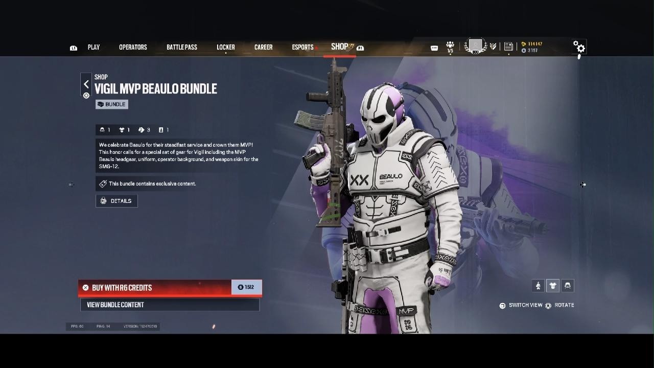 Tom Clancy's Rainbow Six Siege. VIGIL MVP BEAULO BUNDLE background