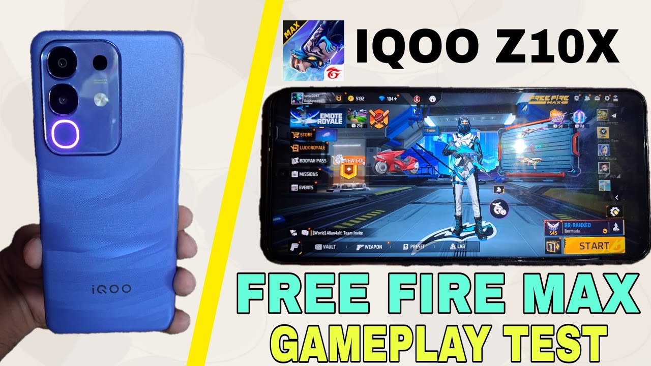 Iqoo Z10x Free Fire Max Testing - Fps Test Heating Test & Battery Drain Testing With Proof background