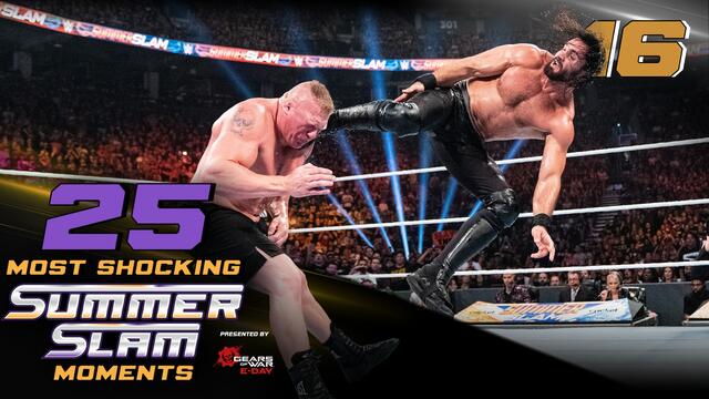 Seth Rollins conquers Brock Lesnar for Universal Title: 25 Most Shocking SummerSlam Moments background